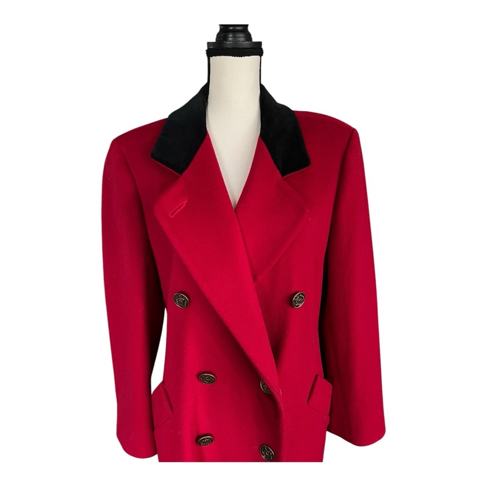 Chic Double-Breasted Red Pea Coat with Black Collar
